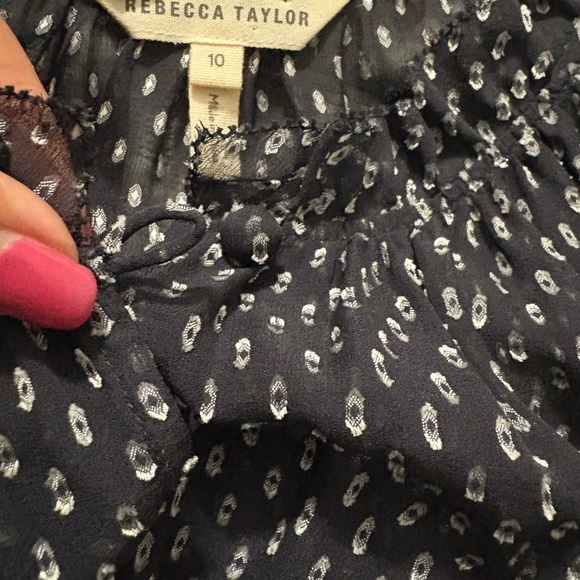 Rebecca Taylor Sheer, Feminine Navy Blue and White Clip Dot Silk/Viscose Blouse - Picture 9 of 15